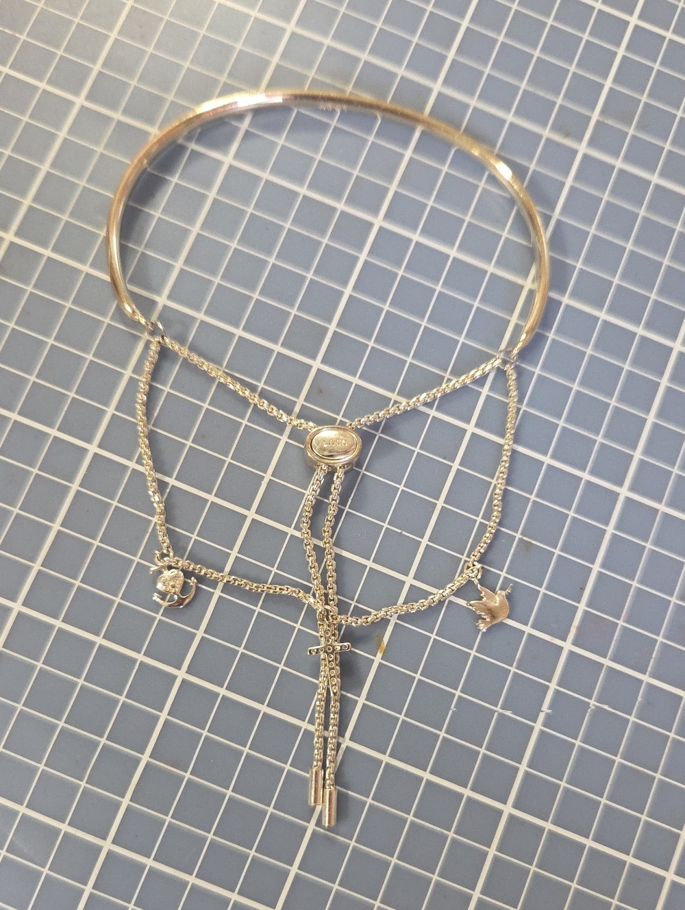 Silver-Tone Multi-Layer Charm Bracelet with Crescent and Star Accents